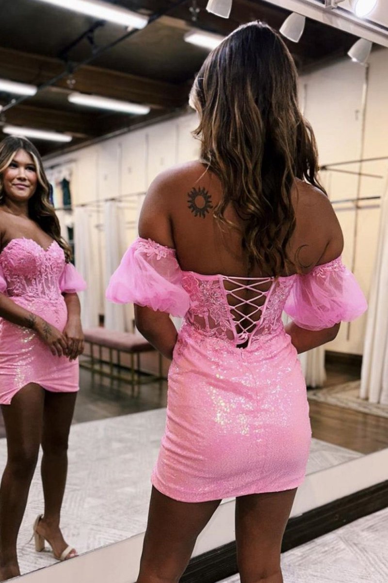 Bodycon Sparkly Sequin Strapless Short Homecoming Dresses with Split