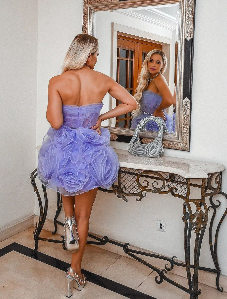 Homecoming Dresses Floral Dresses Sleeveless Strapless with Ruffles