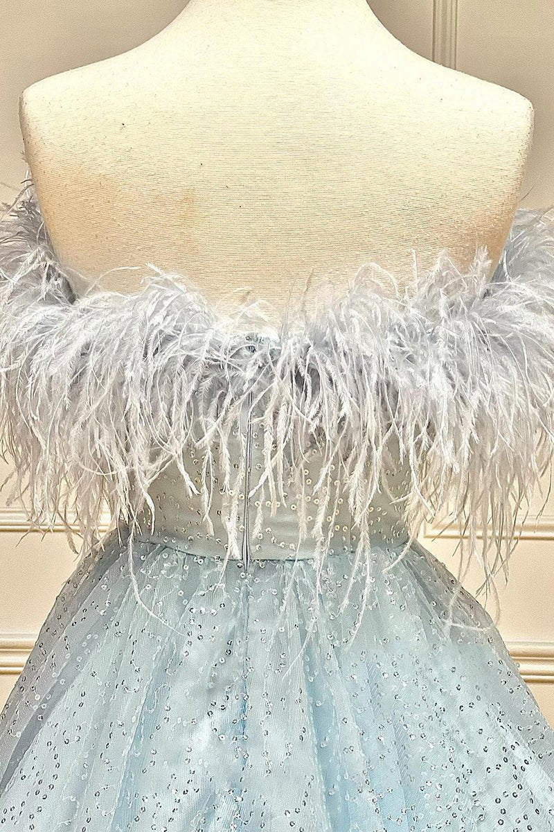 Strapless Feather A-line Cute Homecoming Dresses