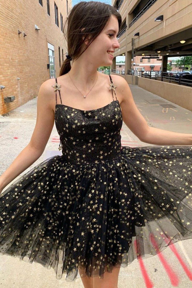 A-line Spaghetti Straps Lace up Short Tulle Above Knee Homecoming Dresses