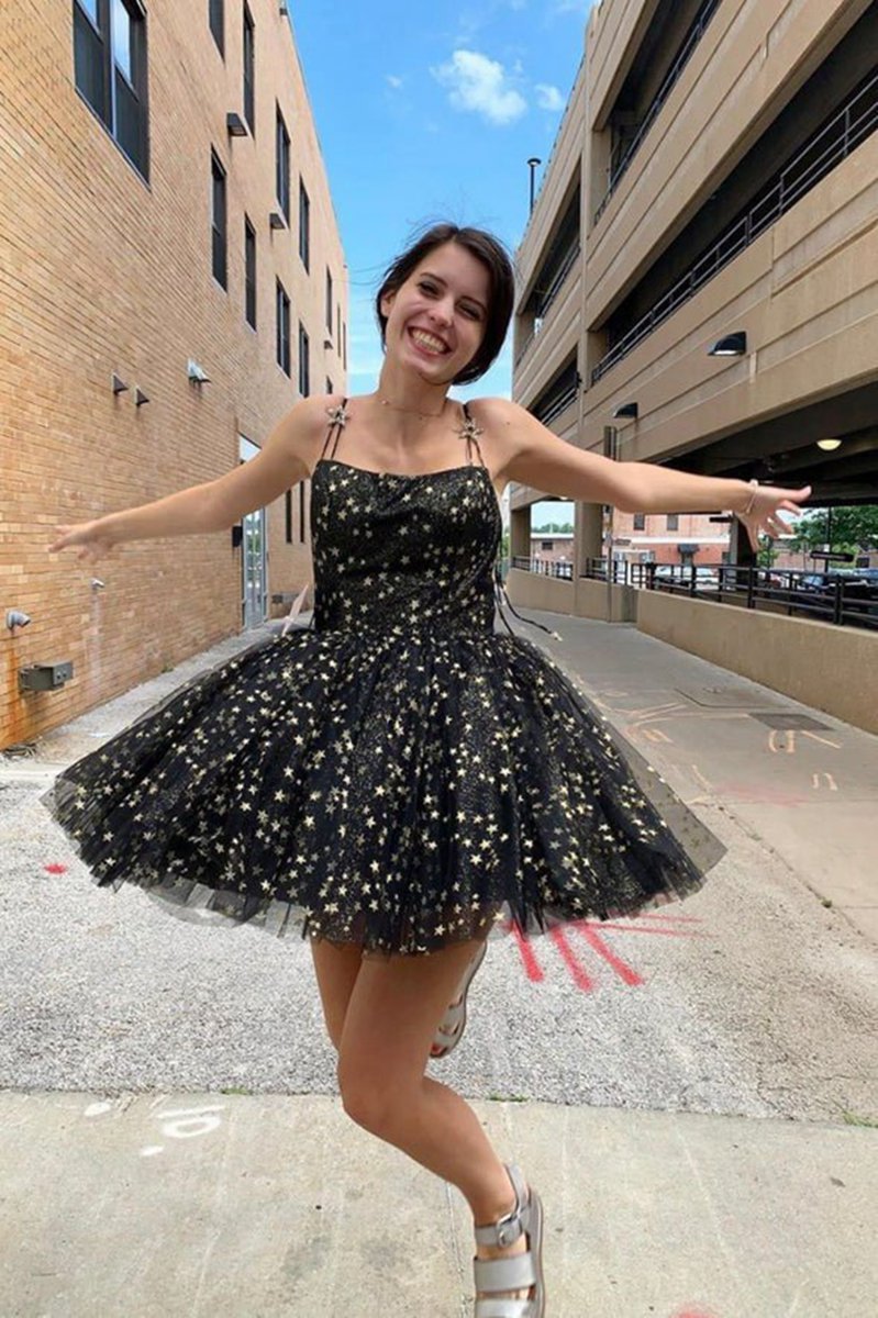 A-line Spaghetti Straps Lace up Short Tulle Above Knee Homecoming Dresses