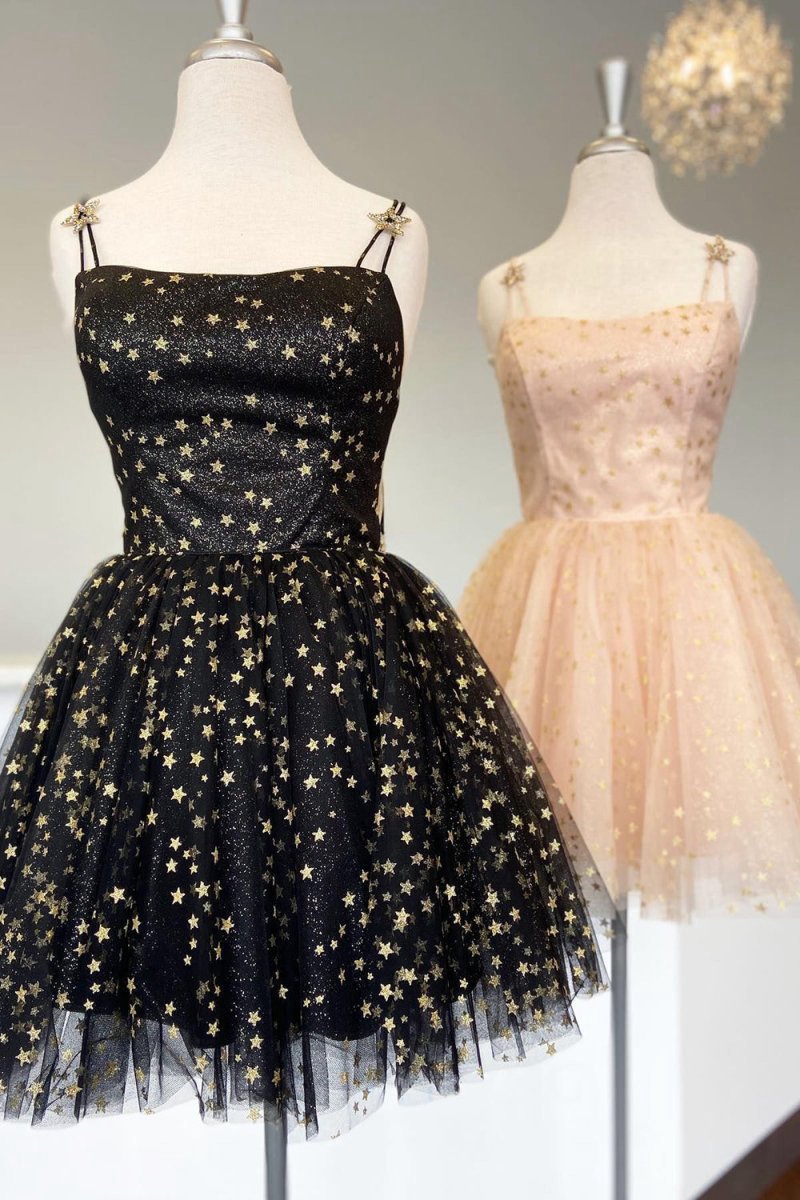 A-line Spaghetti Straps Lace up Short Tulle Above Knee Homecoming Dresses