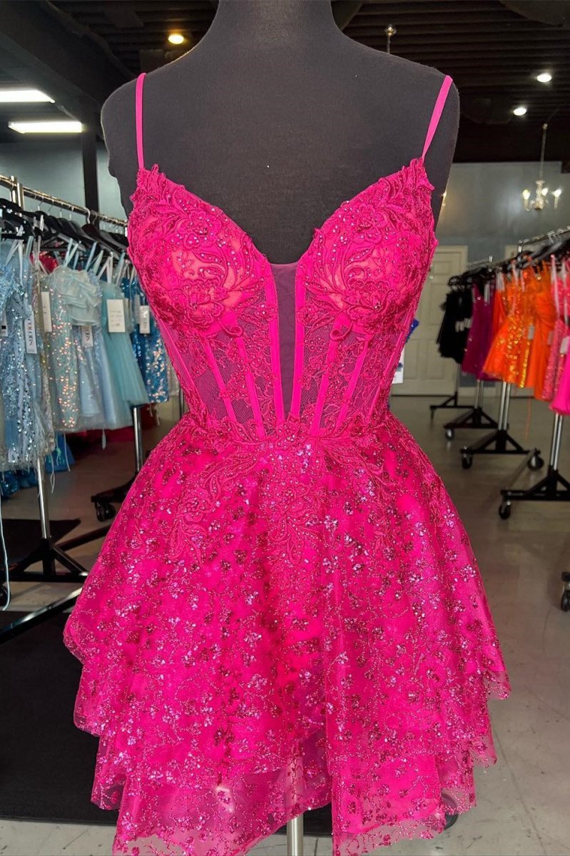 A-line Spaghetti Straps Short Homecoming Dresses with Appliques