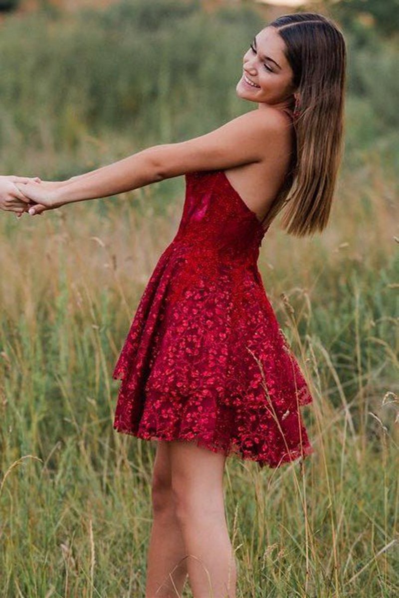 A-line Spaghetti Straps Short Homecoming Dresses with Appliques
