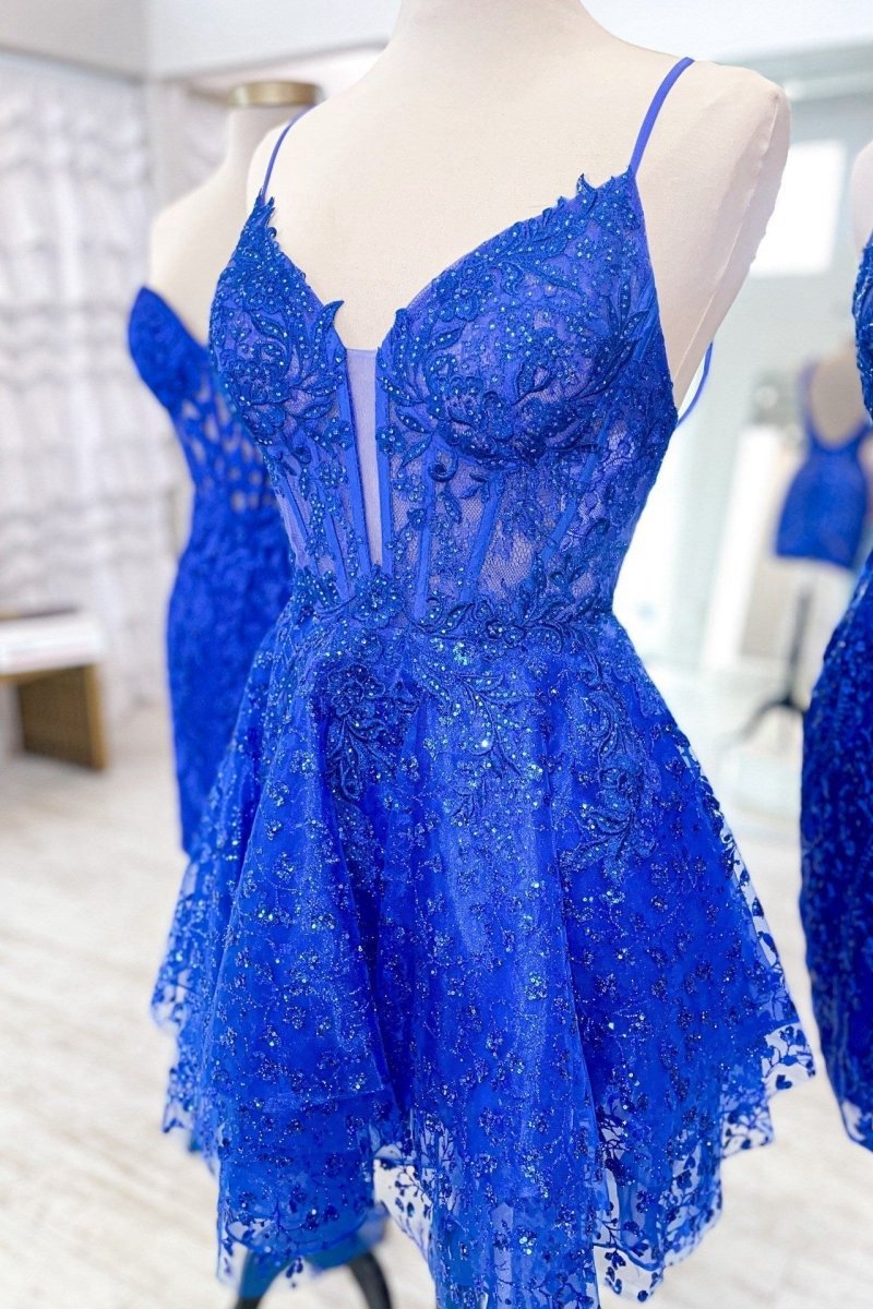 A-line Spaghetti Straps Short Homecoming Dresses with Appliques