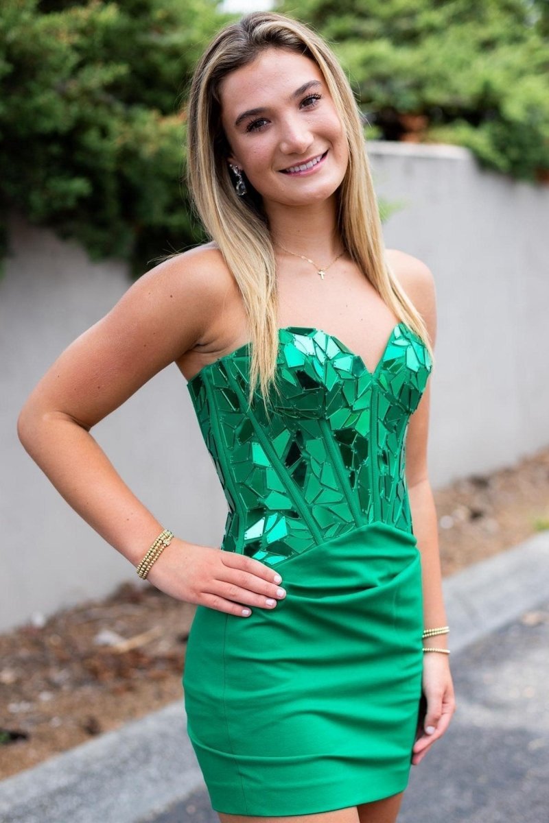 Sweetheart Short Party Dresses with Cut Glass Mirrors