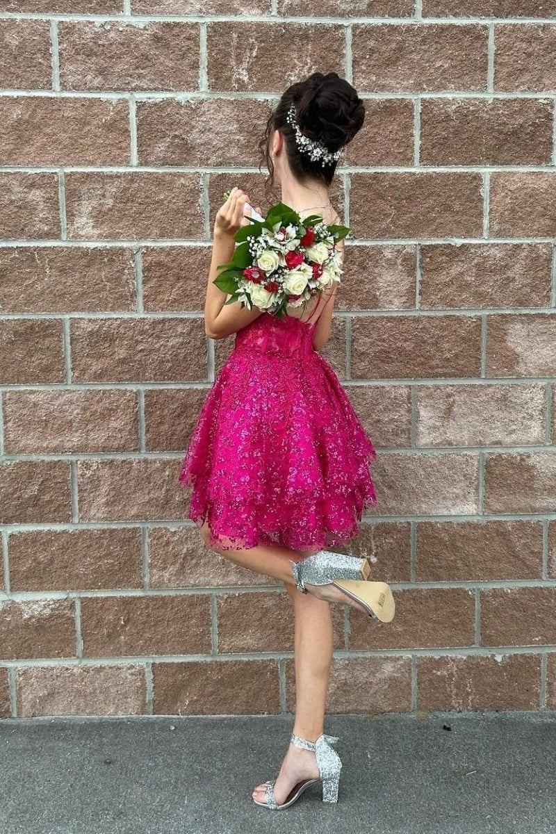 A-line Sequin Lace Short Homecoming Dresses