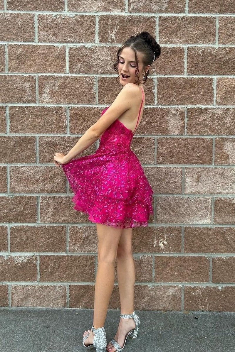 A-line Sequin Lace Short Homecoming Dresses