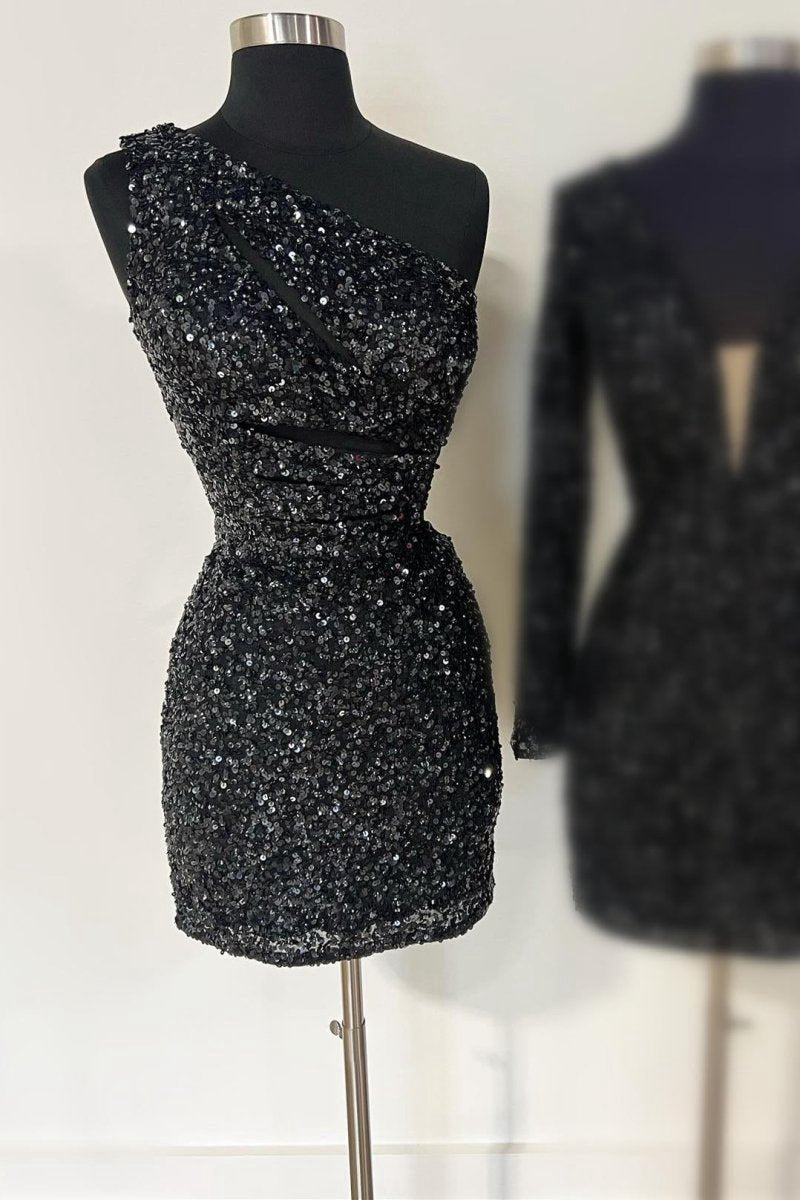 One Shoulder Cutout Sequin Tight Homecoming Dresses