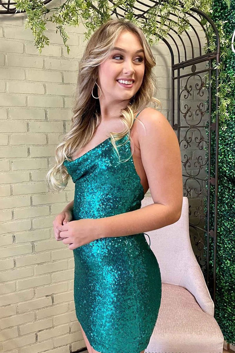 Crew Neck Sequins Short Homecoming Dresses
