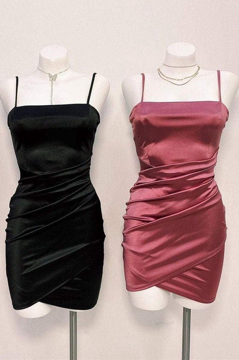 Simple Pleated Short Homecoming Dresses with Straps