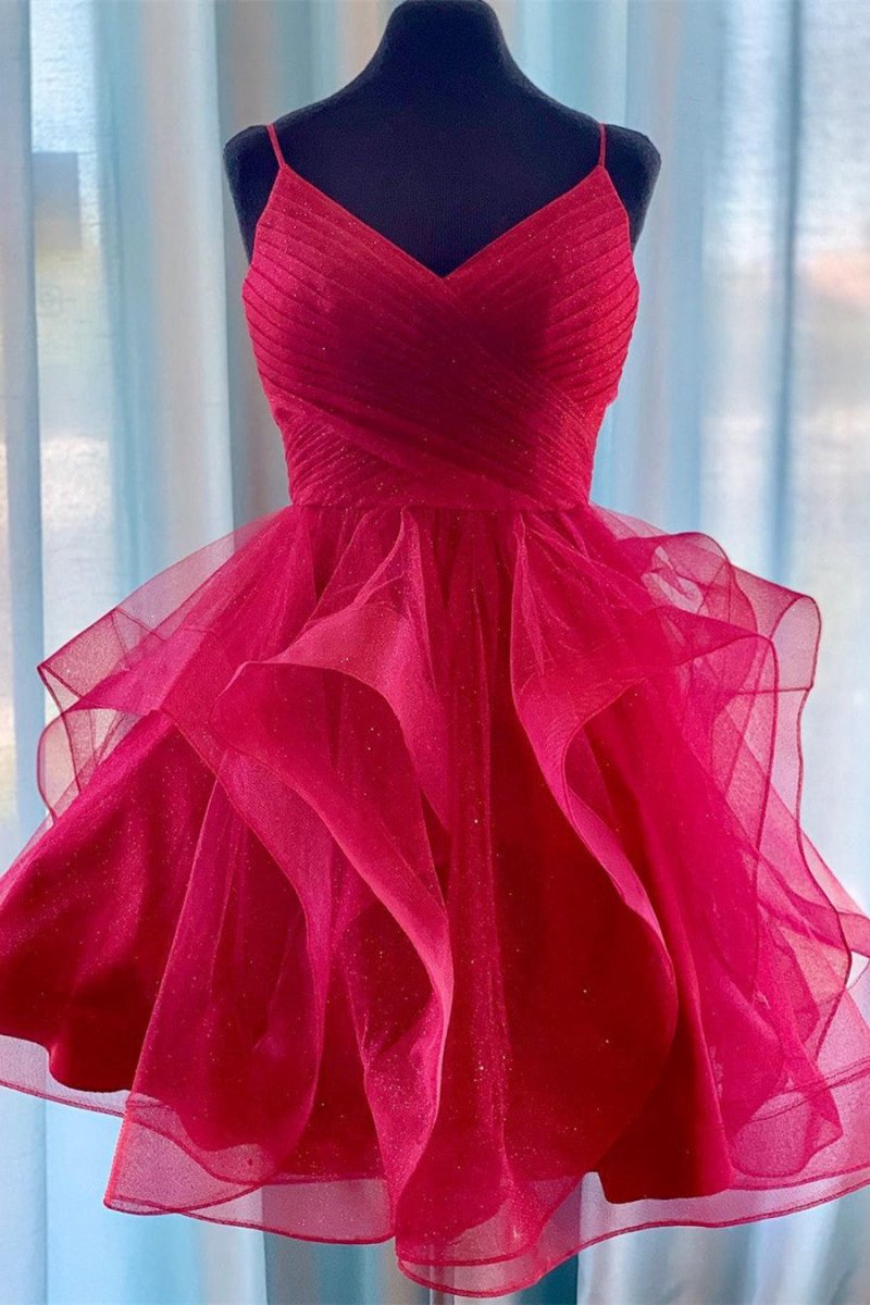 Ruffled Tulle Short Homecoming Dresses
