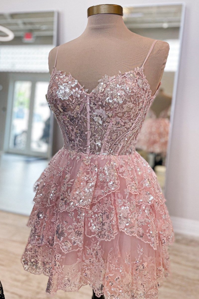 A- Line Sequins Multi-Layers Short Homecoming Dresses