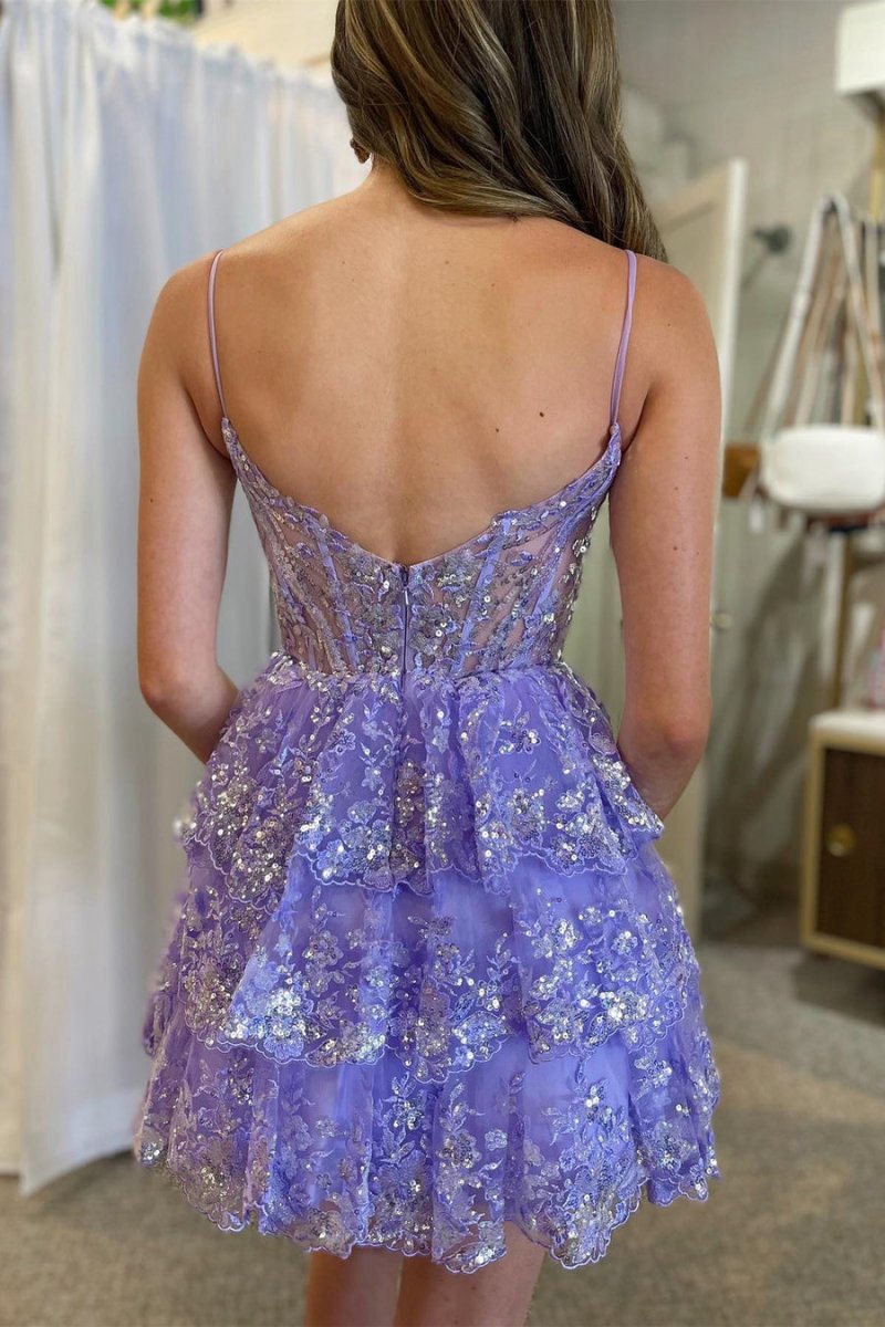A- Line Sequins Multi-Layers Short Homecoming Dresses