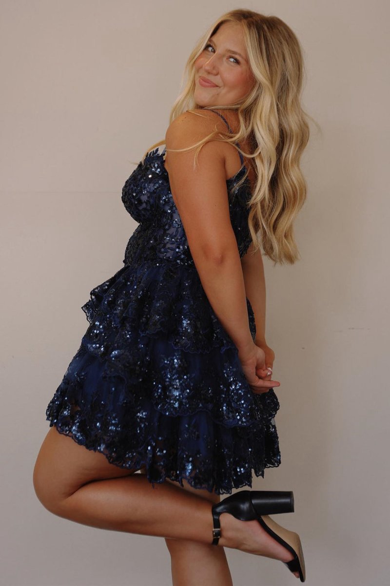 A- Line Sequins Multi-Layers Short Homecoming Dresses