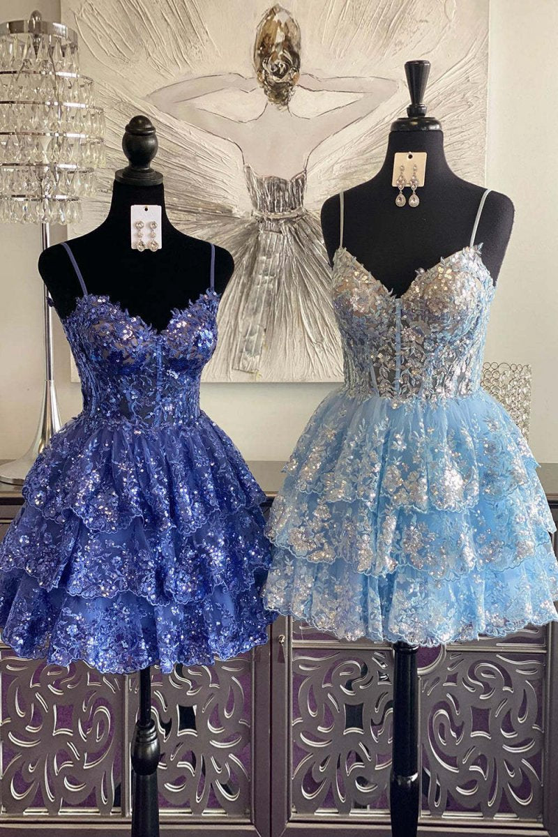 A- Line Sequins Multi-Layers Short Homecoming Dresses