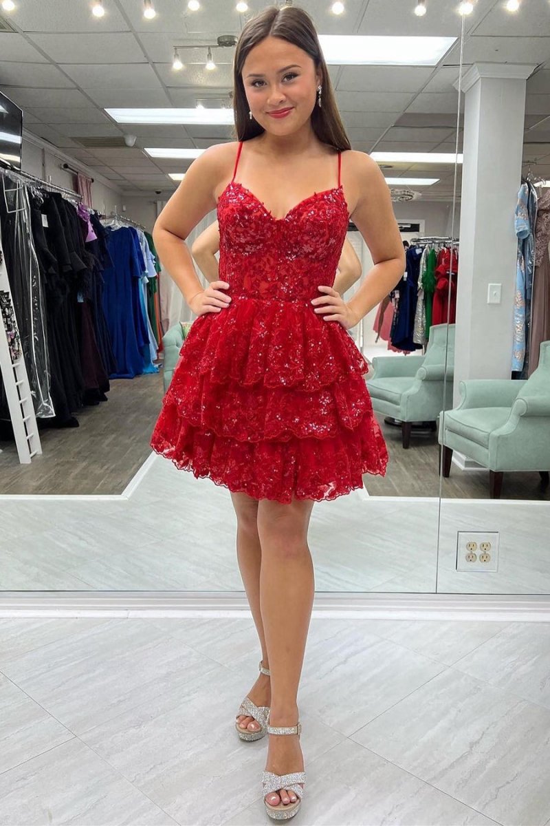 A- Line Sequins Multi-Layers Short Homecoming Dresses