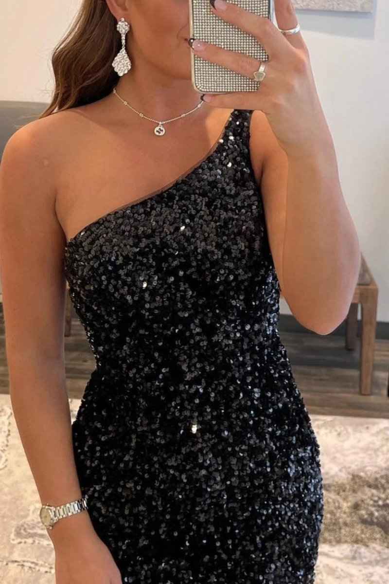Tight Sequins One Shoulder Homecoming Dresses