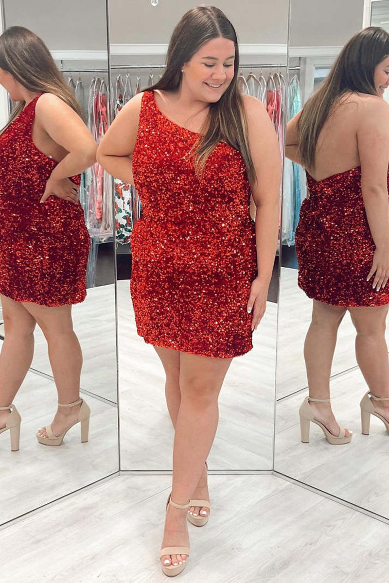 Tight Sequins One Shoulder Homecoming Dresses