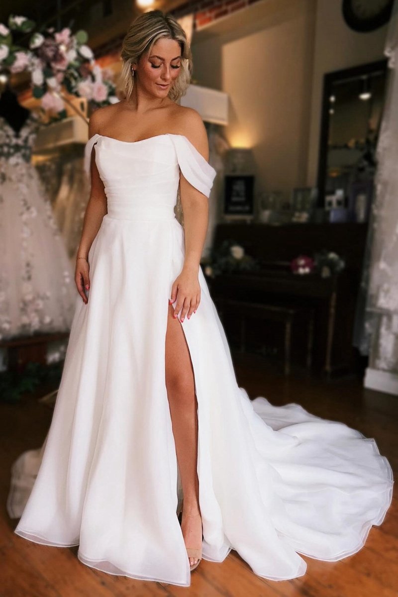 Elegant Off-the-Shoulder Long Wedding Dresses with Slit