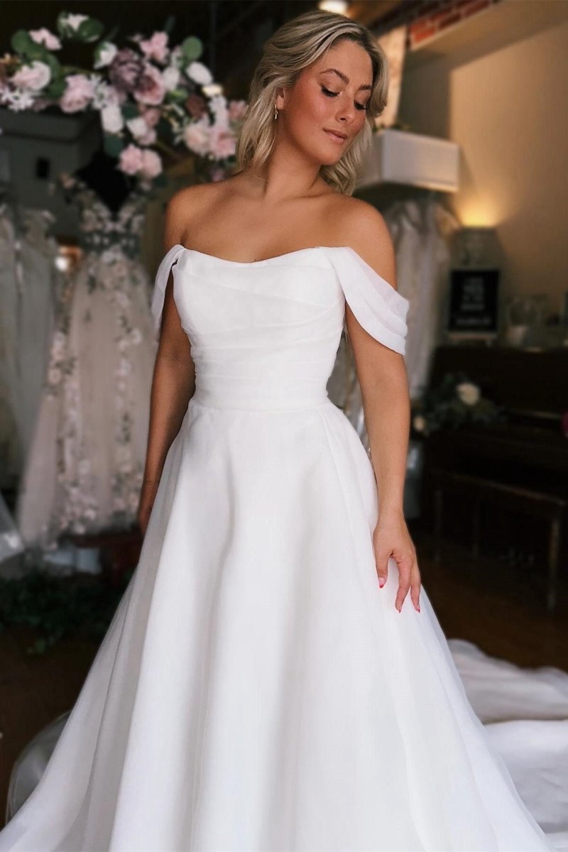 Elegant Off-the-Shoulder Long Wedding Dresses with Slit