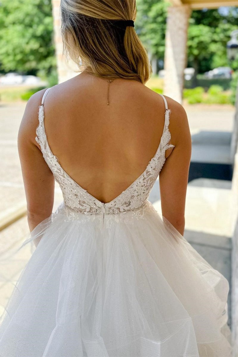 Appliques Backless Multi-Layer Long Wedding Dresses