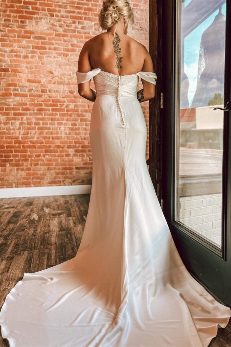 Pearls Off-the-Shoulder Mermaid Long Wedding Dresses