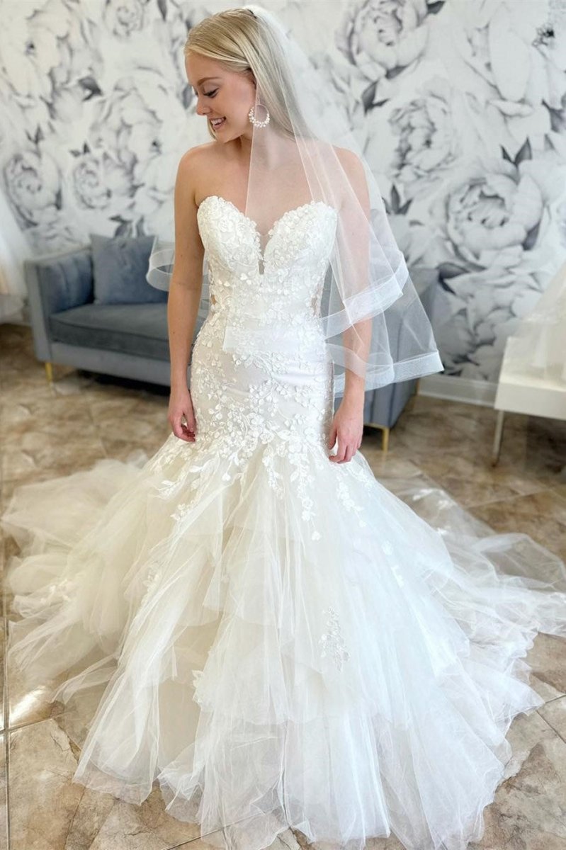 Appliques Multi-Layer Trumpet Long Wedding Dresses