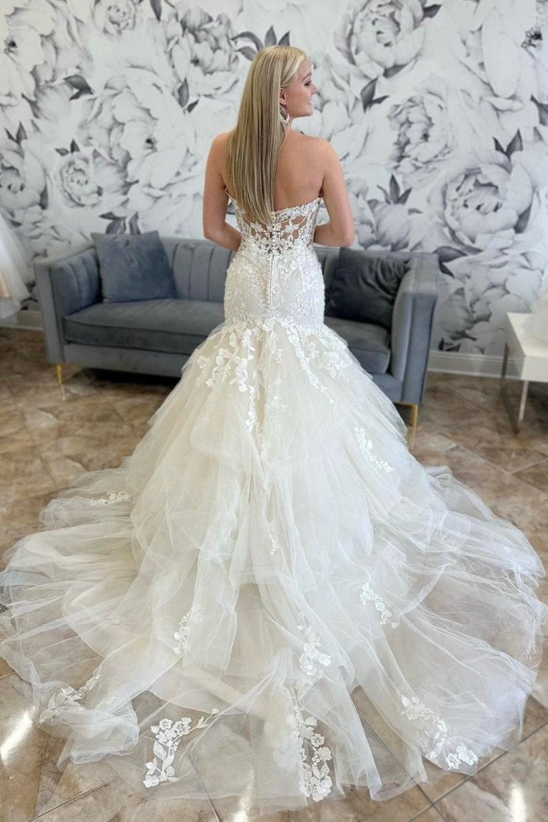Appliques Multi-Layer Trumpet Long Wedding Dresses