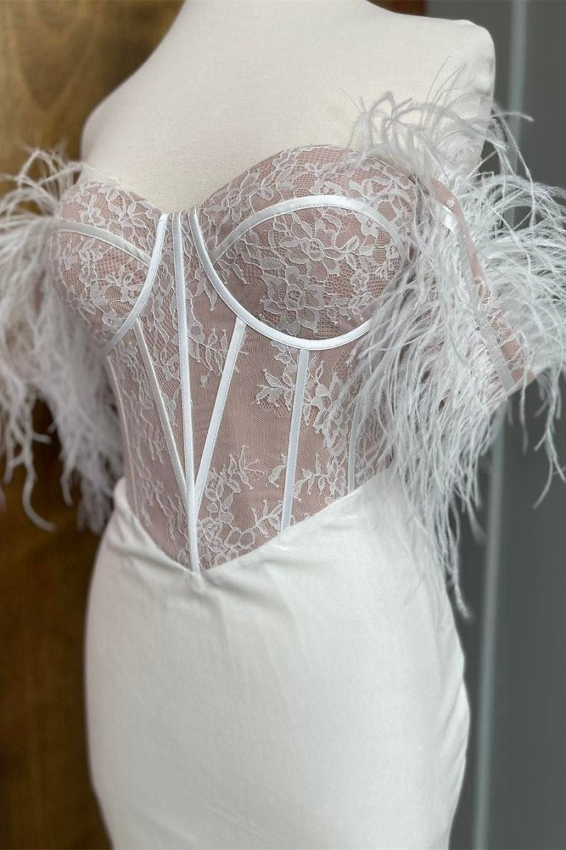 Sweetheart Lace-Up Long Wedding Dresses with Feathers