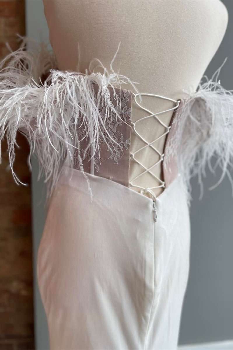 Sweetheart Lace-Up Long Wedding Dresses with Feathers