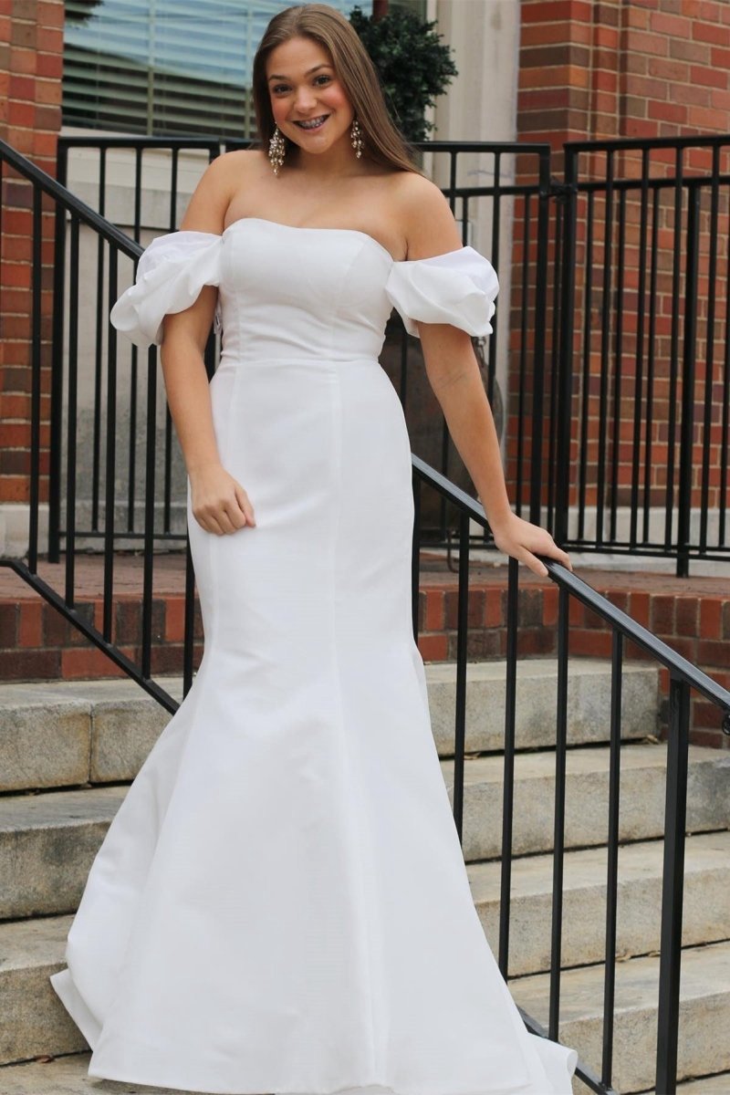 Off-the-Shoulder Puff Sleeve Mermaid Long Wedding Dresses