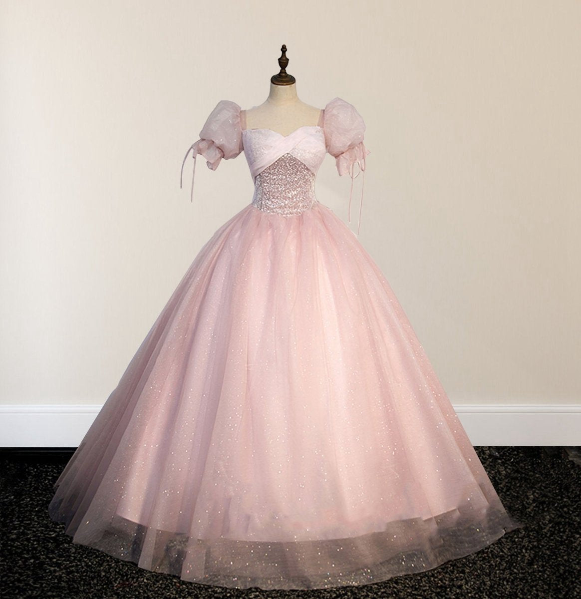 Ball-Gown Tulle Sweetheart Floor-Length Graduation Birthday Party Dresses with Sequined