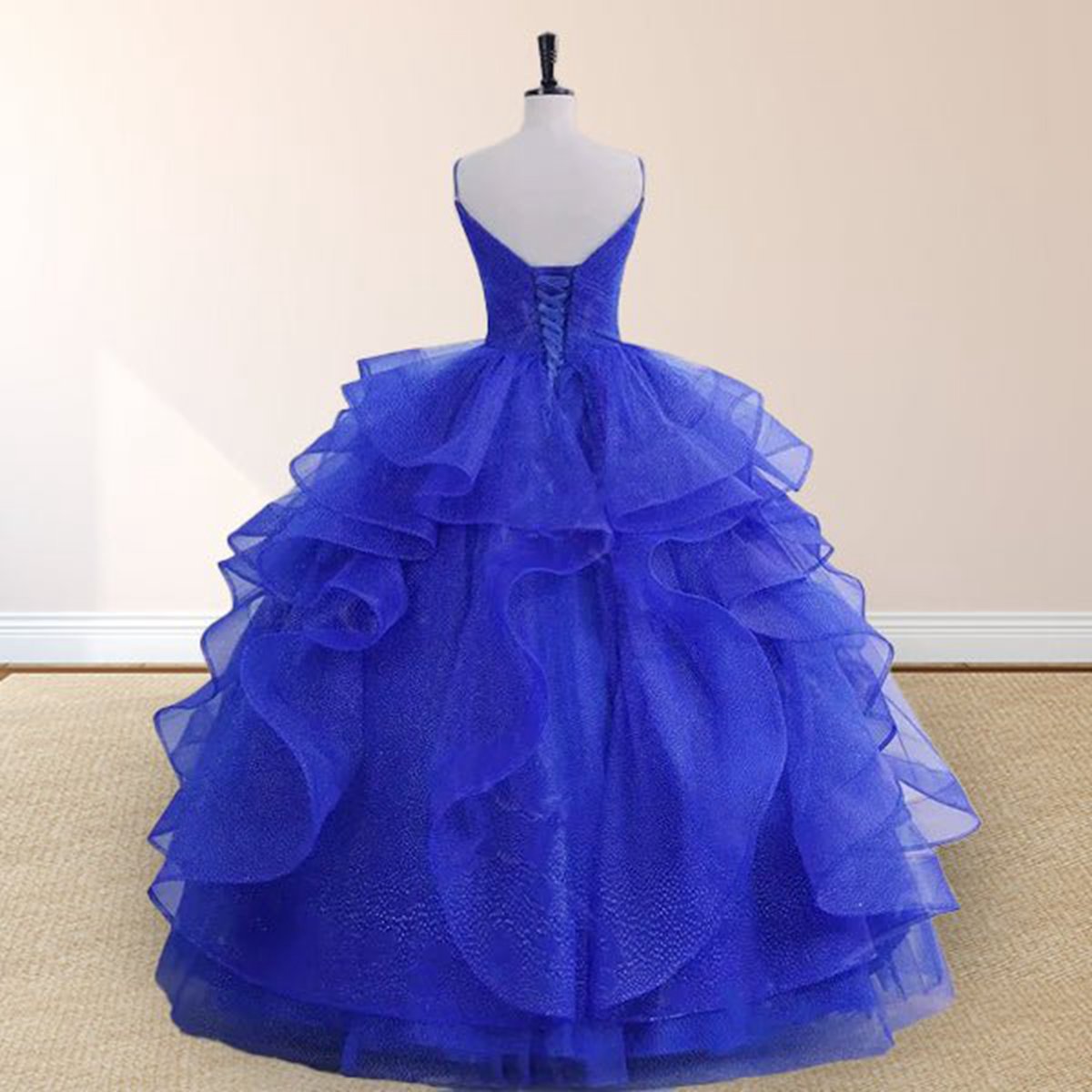 Spaghetti Strap Quinceanera Dresses V-neck with Ruffles