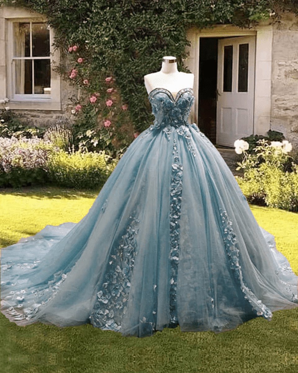 Dusty Sweetheart Ball Gown Quinceanera Dresses Strapless with 3D Flowers