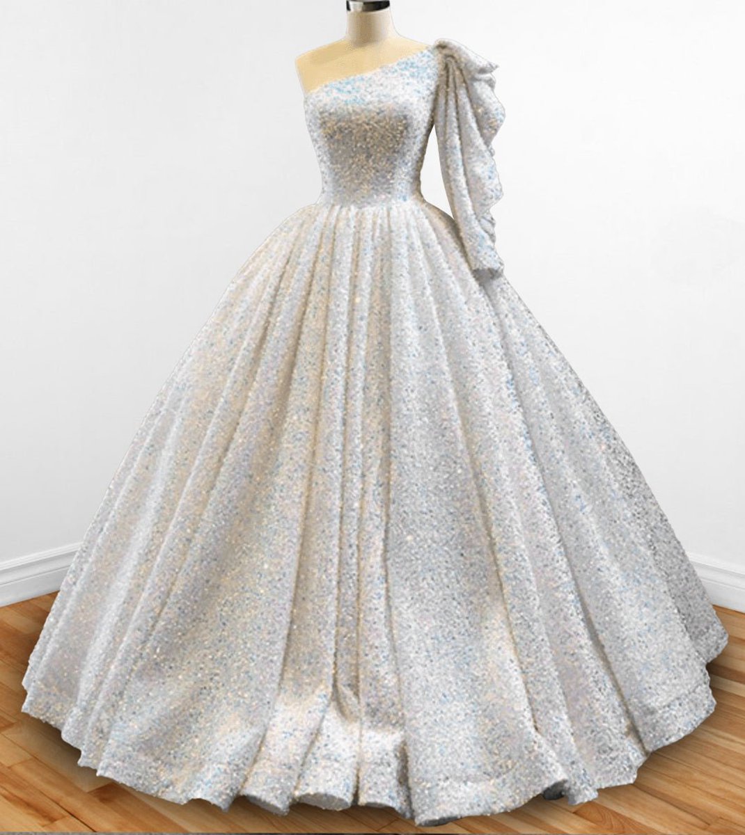 Glitter Sequined One Shoulder Ball Gown Quinceanera Dresses