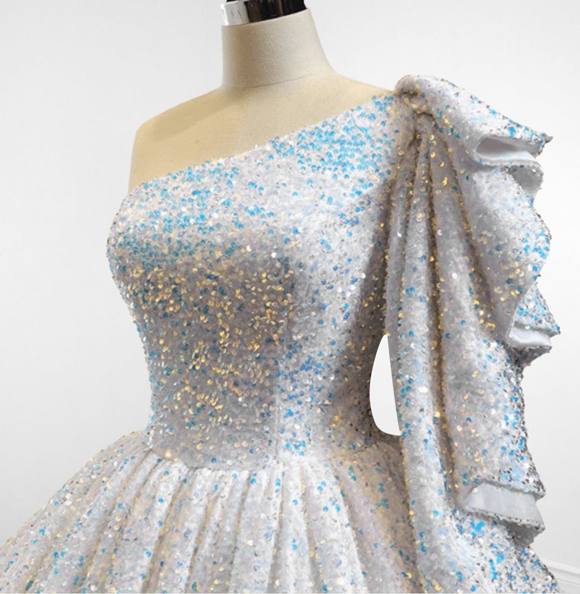 Glitter Sequined One Shoulder Ball Gown Quinceanera Dresses