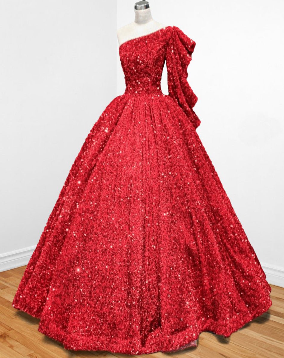 Glitter Sequined One Shoulder Ball Gown Quinceanera Dresses