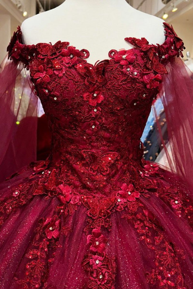 Long Sleeves 3D Flowers Quinceanera Dresses Appliqued