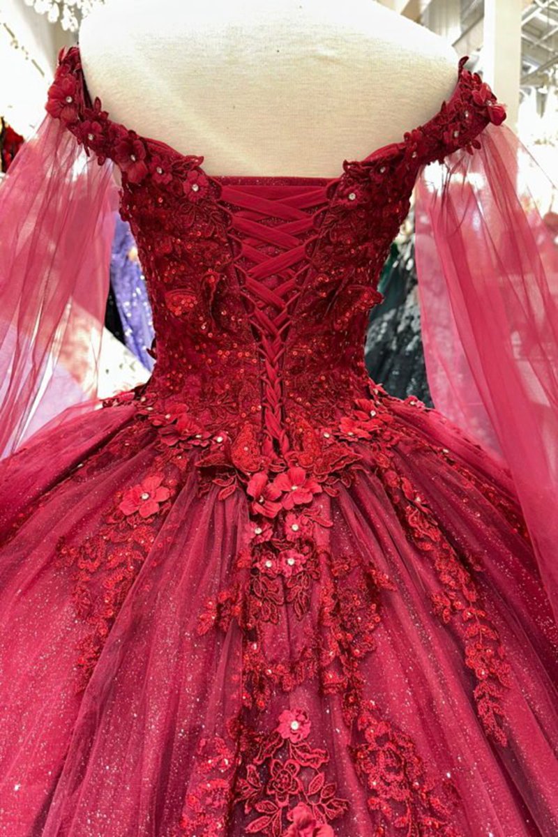 Long Sleeves 3D Flowers Quinceanera Dresses Appliqued