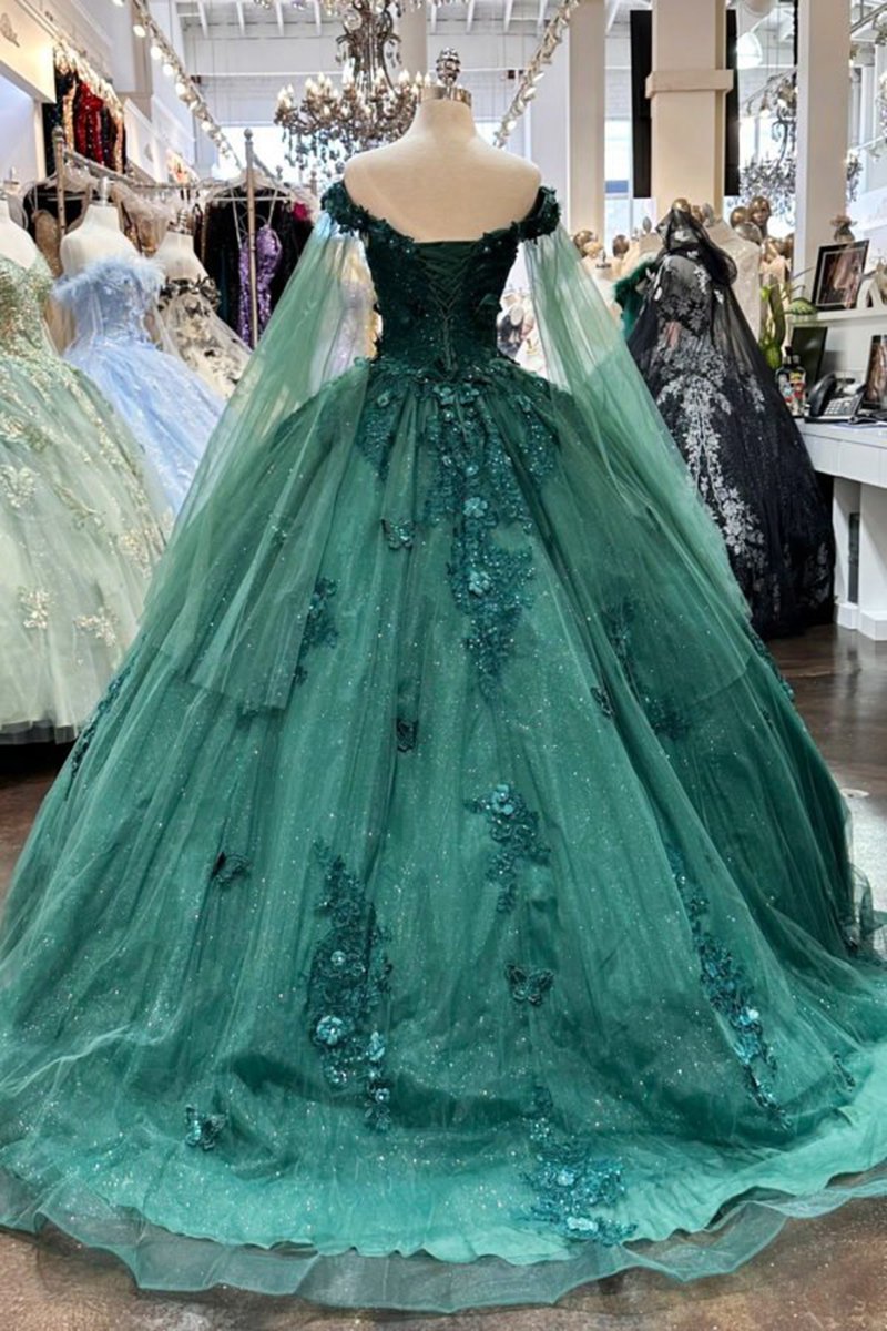 Long Sleeves 3D Flowers Quinceanera Dresses Appliqued