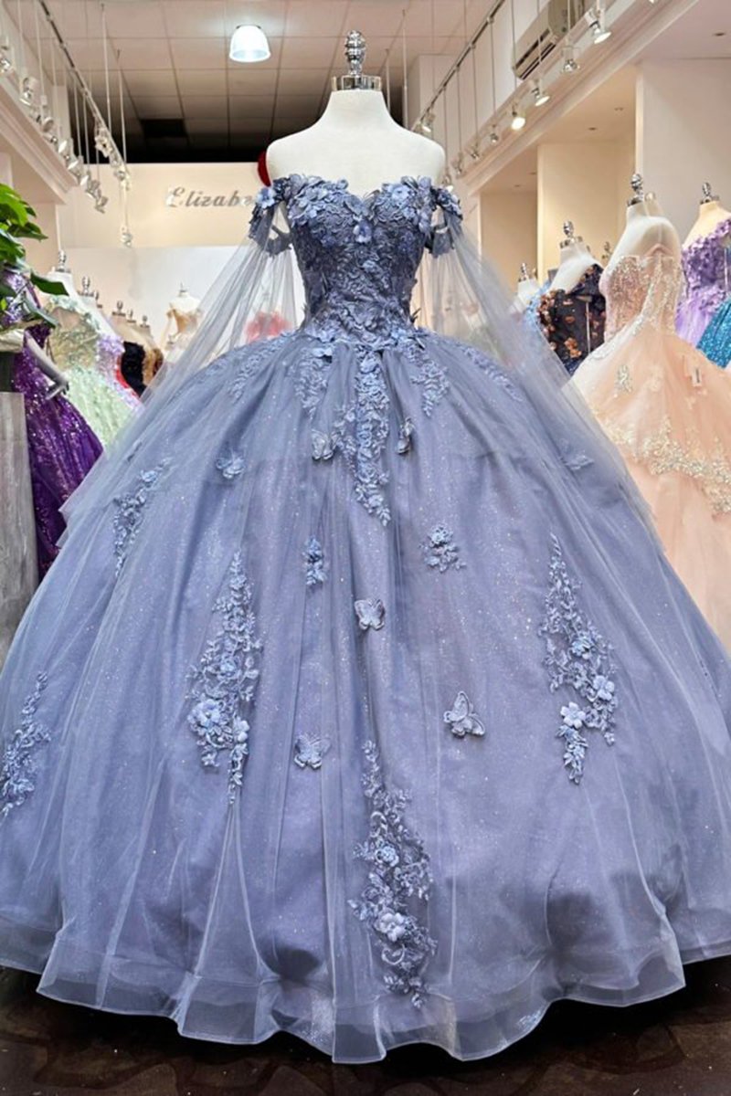 Long Sleeves 3D Flowers Quinceanera Dresses Appliqued