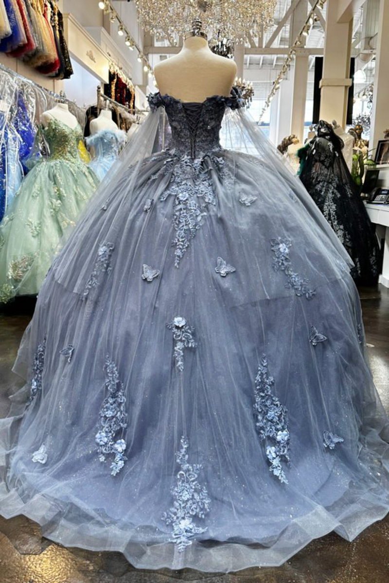 Long Sleeves 3D Flowers Quinceanera Dresses Appliqued