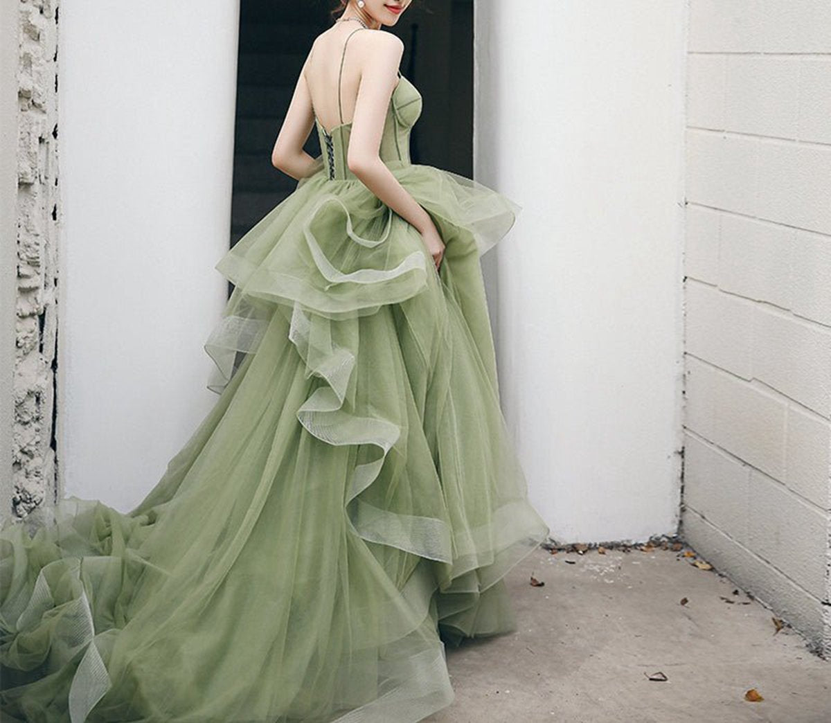 Spaghetti Straps Sage Ball Gown Quinceanera Dresses
