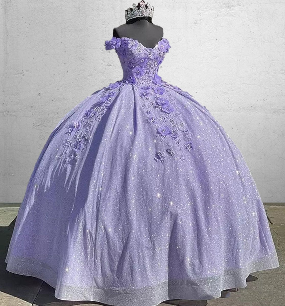 Off the Shoulder Sequin 3D Floral Quinceanera Dresses