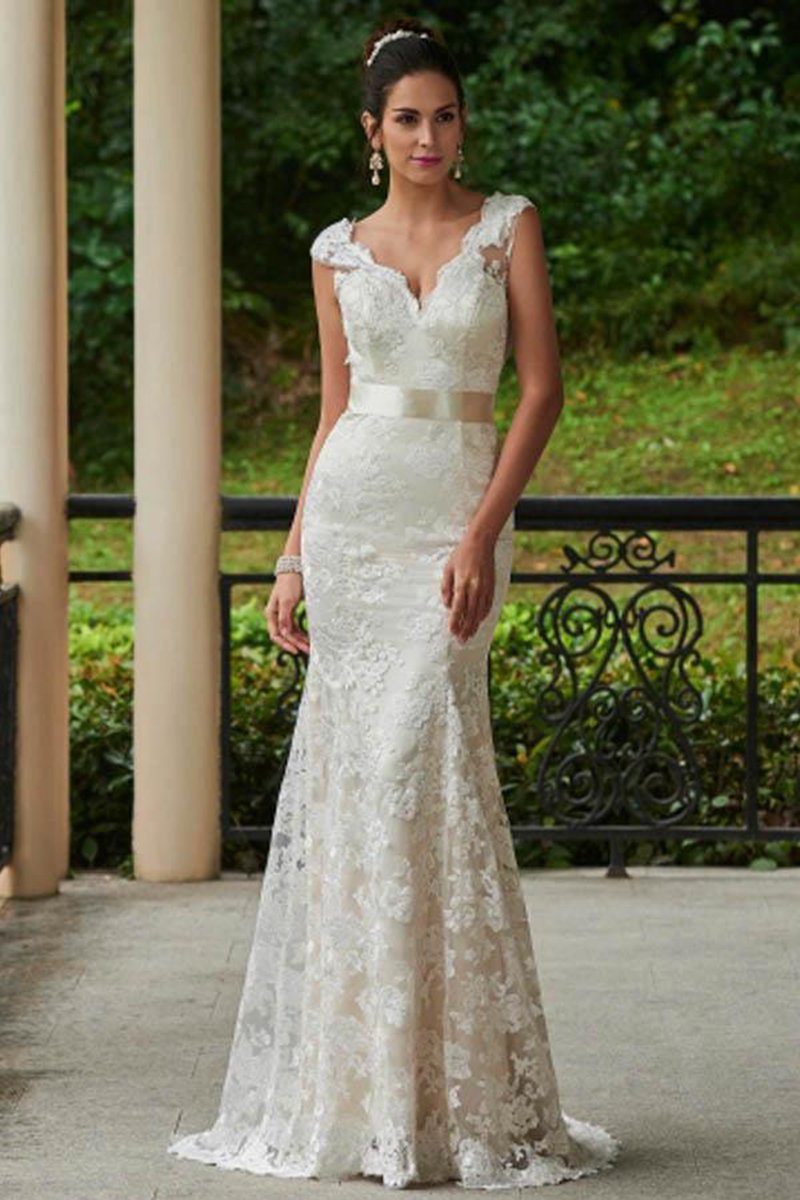 Classic Mermaid V-Neck Lace Backless Wedding Bridal Dresses