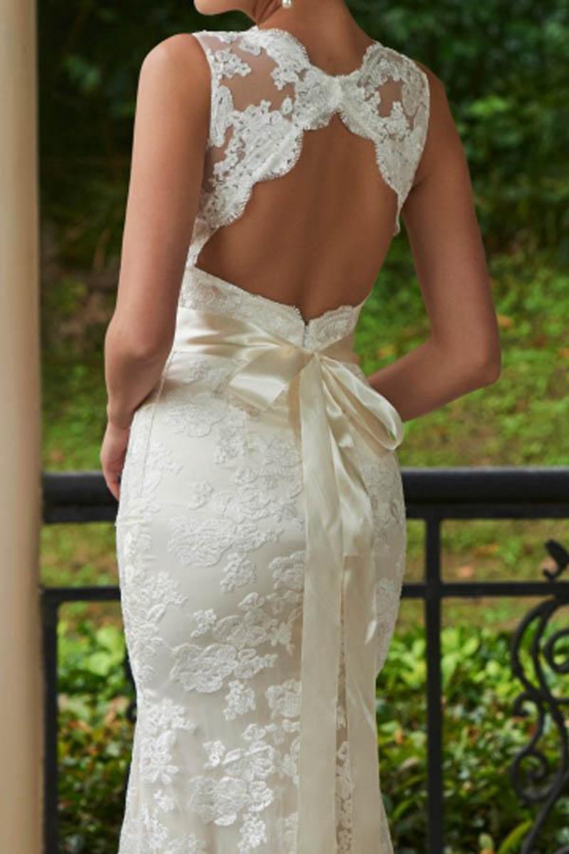 Classic Mermaid V-Neck Lace Backless Wedding Bridal Dresses