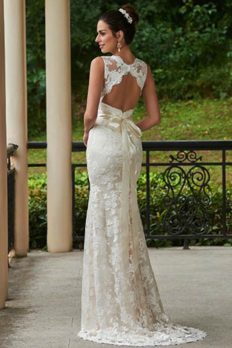 Classic Mermaid V-Neck Lace Backless Wedding Bridal Dresses