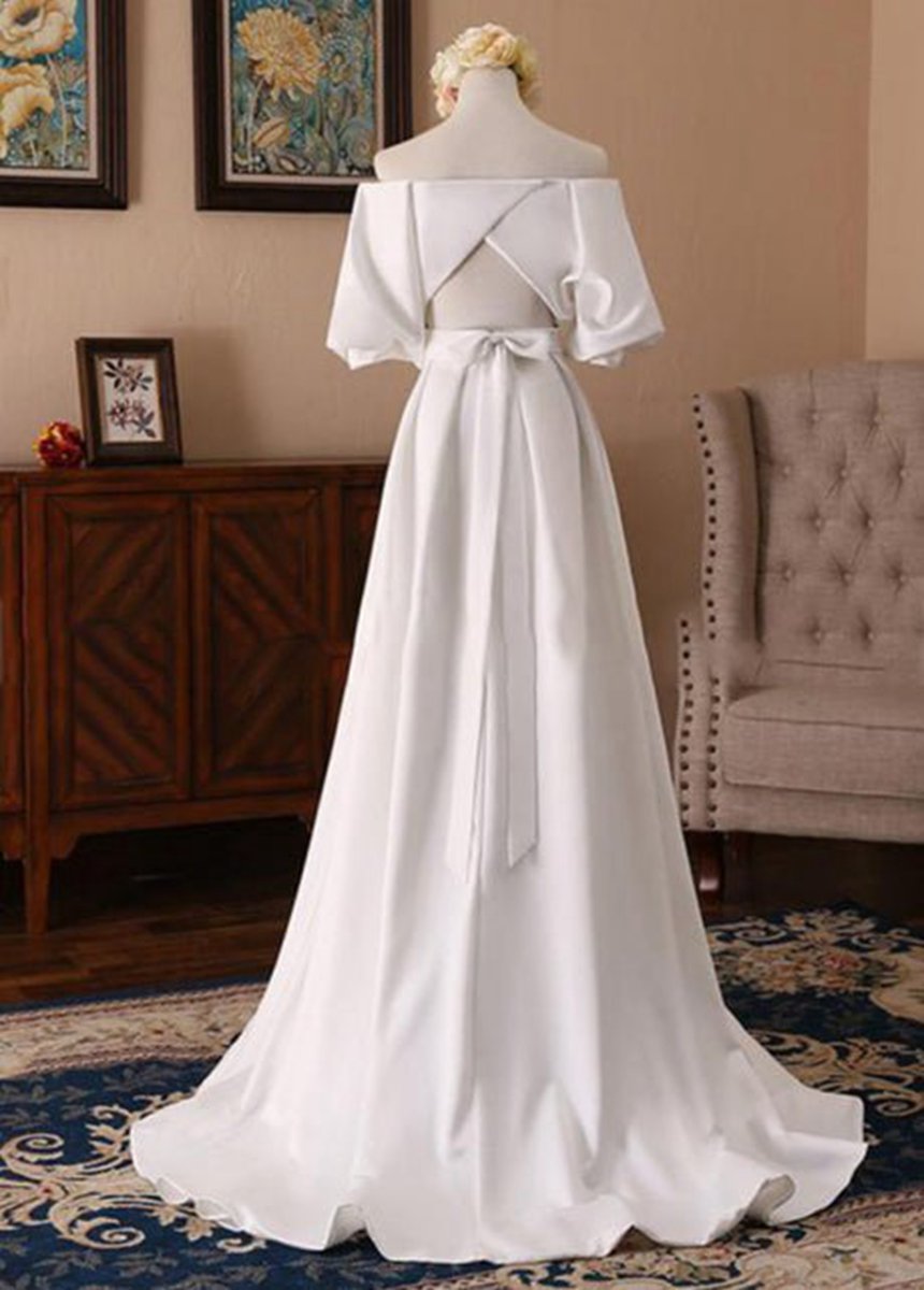 Off-the-Shoulder Simple Satin Wedding Dresses with Half Sleeves