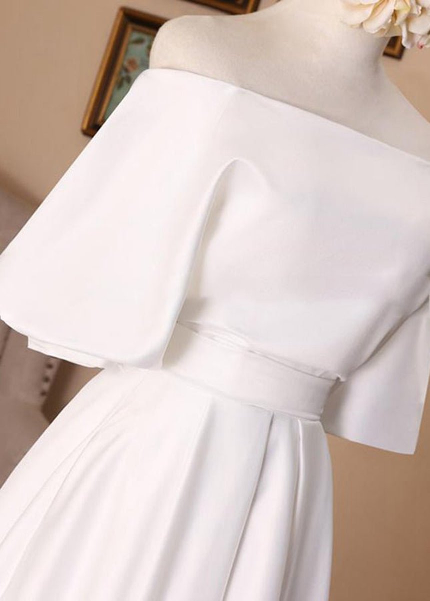 Off-the-Shoulder Simple Satin Wedding Dresses with Half Sleeves
